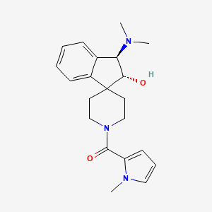 molecular formula C21H27N3O2 B3804614 (2R*,3R*)-3-(dimethylamino)-1'-[(1-methyl-1H-pyrrol-2-yl)carbonyl]-2,3-dihydrospiro[indene-1,4'-piperidin]-2-ol 