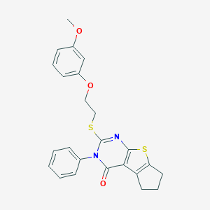 molecular formula C24H22N2O3S2 B380462 10-[2-(3-Methoxyphenoxy)ethylsulfanyl]-11-phenyl-7-thia-9,11-diazatricyclo[6.4.0.02,6]dodeca-1(8),2(6),9-trien-12-one CAS No. 315692-70-7