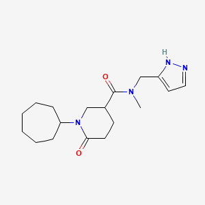 molecular formula C18H28N4O2 B3804660 1-cycloheptyl-N-methyl-6-oxo-N-(1H-pyrazol-5-ylmethyl)-3-piperidinecarboxamide 