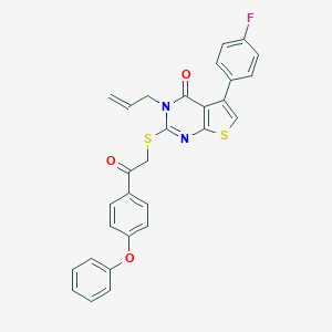 molecular formula C29H21FN2O3S2 B380467 3-allyl-5-(4-fluorophenyl)-2-{[2-oxo-2-(4-phenoxyphenyl)ethyl]sulfanyl}thieno[2,3-d]pyrimidin-4(3H)-one 