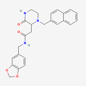 molecular formula C25H25N3O4 B3804715 N-(1,3-benzodioxol-5-ylmethyl)-2-[1-(2-naphthylmethyl)-3-oxo-2-piperazinyl]acetamide 