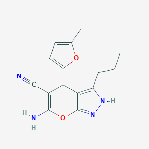 molecular formula C15H16N4O2 B380475 6-Amino-4-(5-methyl-2-furyl)-3-propyl-1,4-dihydropyrano[2,3-c]pyrazole-5-carbonitrile 