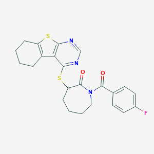 molecular formula C23H22FN3O2S2 B380476 1-(4-Fluorobenzoyl)-3-(5,6,7,8-tetrahydro[1]benzothieno[2,3-d]pyrimidin-4-ylsulfanyl)-2-azepanone CAS No. 342779-88-8