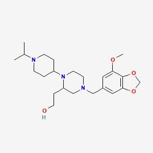molecular formula C23H37N3O4 B3804764 2-{1-(1-isopropyl-4-piperidinyl)-4-[(7-methoxy-1,3-benzodioxol-5-yl)methyl]-2-piperazinyl}ethanol 
