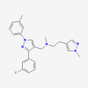 molecular formula C24H26FN5 B3804767 N-{[3-(3-fluorophenyl)-1-(3-methylphenyl)-1H-pyrazol-4-yl]methyl}-N-methyl-2-(1-methyl-1H-pyrazol-4-yl)ethanamine 