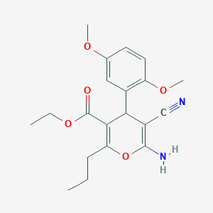 molecular formula C20H24N2O5 B380477 ethyl 6-amino-5-cyano-4-(2,5-dimethoxyphenyl)-2-propyl-4H-pyran-3-carboxylate CAS No. 342779-98-0