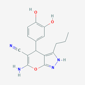 molecular formula C16H16N4O3 B380482 6-Amino-4-(3,4-dihidroxi fenil)-3-propil-1,4-dihidropirano[2,3-c]pirazol-5-carbonitrilo CAS No. 342780-02-3