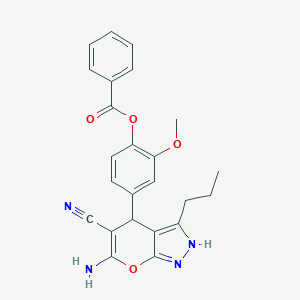 4-(6-Amino-5-cyano-3-propyl-1,4-dihydropyrano[2,3-c]pyrazol-4-yl)-2-methoxyphenyl benzoate