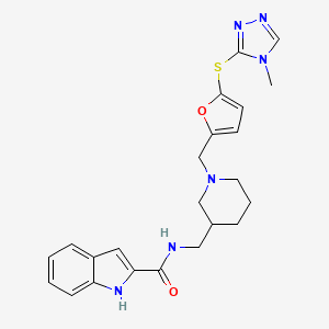 molecular formula C23H26N6O2S B3804862 N-{[1-({5-[(4-methyl-4H-1,2,4-triazol-3-yl)thio]-2-furyl}methyl)-3-piperidinyl]methyl}-1H-indole-2-carboxamide 