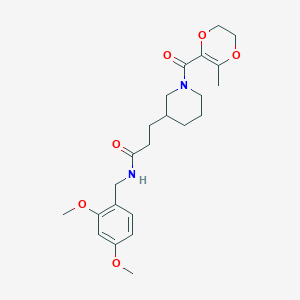 molecular formula C23H32N2O6 B3804867 N-(2,4-dimethoxybenzyl)-3-{1-[(3-methyl-5,6-dihydro-1,4-dioxin-2-yl)carbonyl]-3-piperidinyl}propanamide 