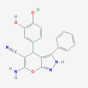 molecular formula C19H14N4O3 B380490 6-Amino-4-(3,4-dihydroxyphenyl)-3-phenyl-1,4-dihydropyrano[2,3-c]pyrazole-5-carbonitrile 