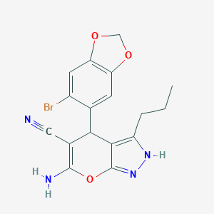 molecular formula C17H15BrN4O3 B380492 6-Amino-4-(6-bromo-1,3-benzodioxol-5-yl)-3-propyl-1,4-dihydropyrano[2,3-c]pyrazole-5-carbonitrile CAS No. 342779-93-5