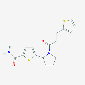 molecular formula C16H18N2O2S2 B3804925 5-{1-[3-(2-thienyl)propanoyl]-2-pyrrolidinyl}-2-thiophenecarboxamide 
