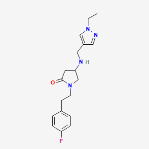 molecular formula C18H23FN4O B3804937 4-{[(1-ethyl-1H-pyrazol-4-yl)methyl]amino}-1-[2-(4-fluorophenyl)ethyl]-2-pyrrolidinone 