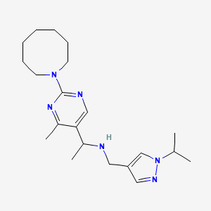 molecular formula C21H34N6 B3804945 1-[2-(1-azocanyl)-4-methyl-5-pyrimidinyl]-N-[(1-isopropyl-1H-pyrazol-4-yl)methyl]ethanamine 