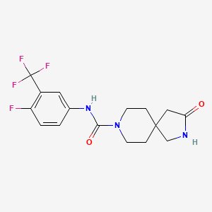 molecular formula C16H17F4N3O2 B3804949 N-[4-fluoro-3-(trifluoromethyl)phenyl]-3-oxo-2,8-diazaspiro[4.5]decane-8-carboxamide 