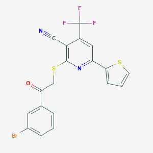 molecular formula C19H10BrF3N2OS2 B380496 2-{[2-(3-Bromophenyl)-2-oxoethyl]sulfanyl}-6-(thiophen-2-yl)-4-(trifluoromethyl)pyridine-3-carbonitrile 