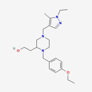 molecular formula C22H34N4O2 B3805021 2-{1-(4-ethoxybenzyl)-4-[(1-ethyl-5-methyl-1H-pyrazol-4-yl)methyl]-2-piperazinyl}ethanol 