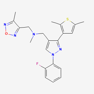 molecular formula C21H22FN5OS B3805027 1-[3-(2,5-dimethyl-3-thienyl)-1-(2-fluorophenyl)-1H-pyrazol-4-yl]-N-methyl-N-[(4-methyl-1,2,5-oxadiazol-3-yl)methyl]methanamine 