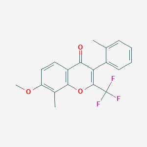 molecular formula C19H15F3O3 B380504 7-methoxy-8-methyl-3-(2-methylphenyl)-2-(trifluoromethyl)-4H-chromen-4-one 