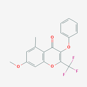 molecular formula C18H13F3O4 B380511 7-methoxy-5-methyl-3-phenoxy-2-(trifluoromethyl)-4H-chromen-4-one 