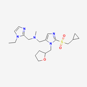 molecular formula C20H31N5O3S B3805139 1-[2-[(cyclopropylmethyl)sulfonyl]-1-(tetrahydro-2-furanylmethyl)-1H-imidazol-5-yl]-N-[(1-ethyl-1H-imidazol-2-yl)methyl]-N-methylmethanamine 