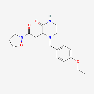 molecular formula C18H25N3O4 B3805147 4-(4-ethoxybenzyl)-3-[2-(2-isoxazolidinyl)-2-oxoethyl]-2-piperazinone 