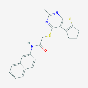 molecular formula C22H19N3OS2 B380521 2-((2-Methyl-6,7-dihydro-5H-cyclopenta[4,5]thieno[2,3-d]pyrimidin-4-yl)thio)-N-(naphthalen-2-yl)acetamide 
