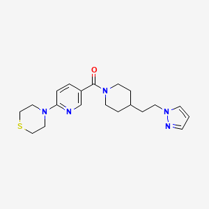 molecular formula C20H27N5OS B3805233 4-[5-({4-[2-(1H-pyrazol-1-yl)ethyl]-1-piperidinyl}carbonyl)-2-pyridinyl]thiomorpholine 
