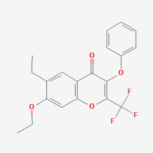 molecular formula C20H17F3O4 B380525 7-ethoxy-6-ethyl-3-phenoxy-2-(trifluoromethyl)-4H-chromen-4-one CAS No. 315232-99-6