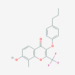 molecular formula C20H17F3O4 B380526 7-hydroxy-8-methyl-3-(4-propylphenoxy)-2-(trifluoromethyl)-4H-chromen-4-one 