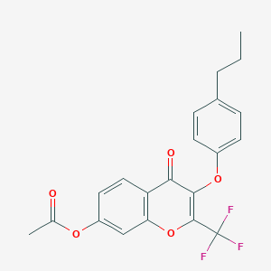 molecular formula C21H17F3O5 B380529 4-氧代-3-(4-丙基苯氧基)-2-(三氟甲基)-4H-色满-7-基乙酸酯 CAS No. 315233-50-2