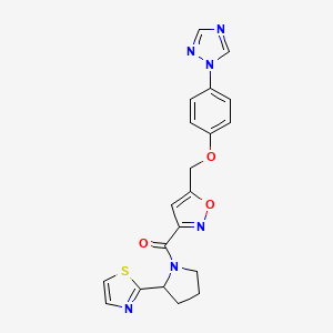 molecular formula C20H18N6O3S B3805292 1-{4-[(3-{[2-(1,3-thiazol-2-yl)-1-pyrrolidinyl]carbonyl}-5-isoxazolyl)methoxy]phenyl}-1H-1,2,4-triazole 