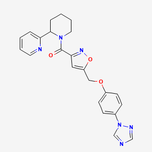 molecular formula C23H22N6O3 B3805312 2-{1-[(5-{[4-(1H-1,2,4-triazol-1-yl)phenoxy]methyl}-3-isoxazolyl)carbonyl]-2-piperidinyl}pyridine 