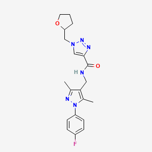 molecular formula C20H23FN6O2 B3805350 N-{[1-(4-fluorophenyl)-3,5-dimethyl-1H-pyrazol-4-yl]methyl}-1-(tetrahydro-2-furanylmethyl)-1H-1,2,3-triazole-4-carboxamide 
