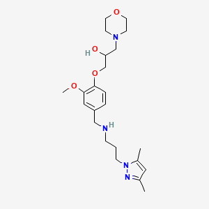 molecular formula C23H36N4O4 B3805364 1-[4-({[3-(3,5-dimethyl-1H-pyrazol-1-yl)propyl]amino}methyl)-2-methoxyphenoxy]-3-(4-morpholinyl)-2-propanol 