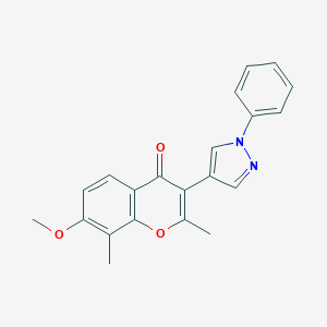 molecular formula C21H18N2O3 B380541 7-methoxy-2,8-dimethyl-3-(1-phenyl-1H-pyrazol-4-yl)-4H-chromen-4-one CAS No. 385401-59-2
