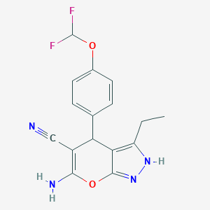 molecular formula C16H14F2N4O2 B380546 6-Amino-4-[4-(difluoromethoxy)phenyl]-3-ethyl-1,4-dihydropyrano[2,3-c]pyrazole-5-carbonitrile 
