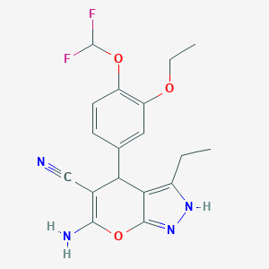 molecular formula C18H18F2N4O3 B380547 6-Amino-4-[4-(difluoromethoxy)-3-ethoxyphenyl]-3-ethyl-1,4-dihydropyrano[2,3-c]pyrazole-5-carbonitrile 