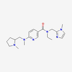 molecular formula C20H30N6O B3805478 N-ethyl-N-[(1-methyl-1H-imidazol-2-yl)methyl]-6-{methyl[(1-methyl-2-pyrrolidinyl)methyl]amino}nicotinamide 