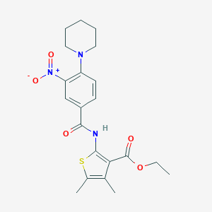 molecular formula C21H25N3O5S B380555 Ethyl 2-{[3-nitro-4-(1-piperidinyl)benzoyl]amino}-4,5-dimethyl-3-thiophenecarboxylate 