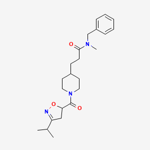 molecular formula C23H33N3O3 B3805593 N-benzyl-3-{1-[(3-isopropyl-4,5-dihydro-5-isoxazolyl)carbonyl]-4-piperidinyl}-N-methylpropanamide 