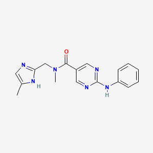 molecular formula C17H18N6O B3805644 2-anilino-N-methyl-N-[(4-methyl-1H-imidazol-2-yl)methyl]pyrimidine-5-carboxamide 