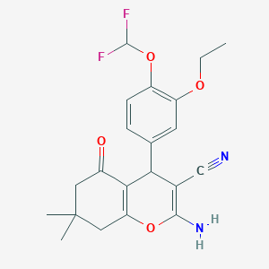 molecular formula C21H22F2N2O4 B380567 2-amino-4-[4-(difluoromethoxy)-3-ethoxyphenyl]-7,7-dimethyl-5-oxo-5,6,7,8-tetrahydro-4H-chromene-3-carbonitrile 