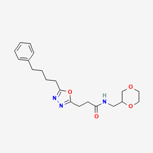 molecular formula C20H27N3O4 B3805689 N-(1,4-dioxan-2-ylmethyl)-3-[5-(4-phenylbutyl)-1,3,4-oxadiazol-2-yl]propanamide 