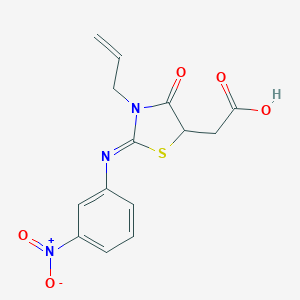 molecular formula C14H13N3O5S B380571 (E)-2-(3-allyl-2-((3-nitrophenyl)imino)-4-oxothiazolidin-5-yl)acetic acid CAS No. 380317-74-8