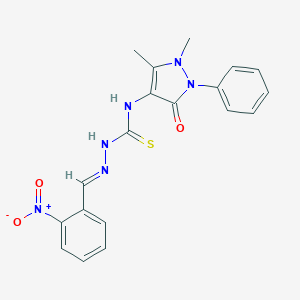 molecular formula C19H18N6O3S B380575 2-nitrobenzaldehyde N-(1,5-dimethyl-3-oxo-2-phenyl-2,3-dihydro-1H-pyrazol-4-yl)thiosemicarbazone 