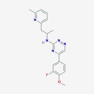 molecular formula C19H20FN5O B3805768 5-(3-fluoro-4-methoxyphenyl)-N-[1-methyl-2-(6-methyl-2-pyridinyl)ethyl]-1,2,4-triazin-3-amine 