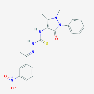 molecular formula C20H20N6O3S B380578 4-({[2-(1-{3-nitrophenyl}ethylidene)hydrazino]carbothioyl}amino)-1,5-dimethyl-2-phenyl-1,2-dihydro-3H-pyrazol-3-one 