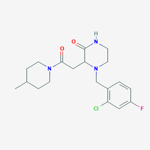 molecular formula C19H25ClFN3O2 B3805899 4-(2-chloro-4-fluorobenzyl)-3-[2-(4-methyl-1-piperidinyl)-2-oxoethyl]-2-piperazinone 